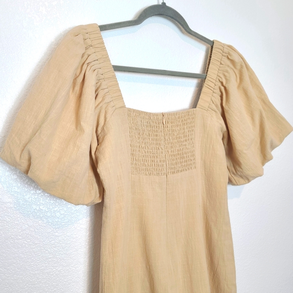 REVOLVE SNDYS Tuscany Cotton Mini Puff Sleeve Dress In Oat - Picture 7 of 9